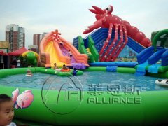 充气水池滑梯组合设备抢占滑水游乐市场